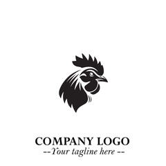 Head of Chicken Logo Symbol Black and White Illustration in Minimalist Modern Vector Design for Branding