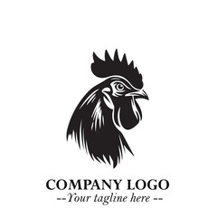 Head of Chicken Logo Symbol Black and White Illustration in Minimalist Modern Vector Design for Branding