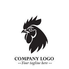 Head of Chicken Logo Symbol Black and White Illustration in Minimalist Modern Vector Design for Branding