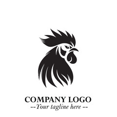 Head of Chicken Logo Symbol Black and White Illustration in Minimalist Modern Vector Design for Branding