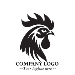 Head of Chicken Logo Symbol Black and White Illustration in Minimalist Modern Vector Design for Branding