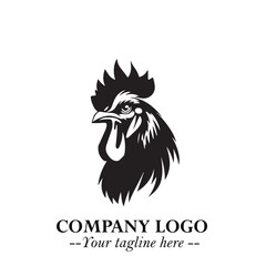 Head of Chicken Logo Symbol Black and White Illustration in Minimalist Modern Vector Design for Branding