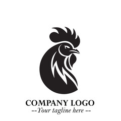 Head of Chicken Logo Symbol Black and White Illustration in Minimalist Modern Vector Design for Branding