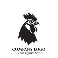 Head of Chicken Logo Symbol Black and White Illustration in Minimalist Modern Vector Design for Branding