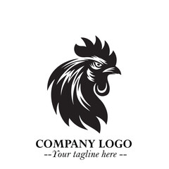 Head of Chicken Logo Symbol Black and White Illustration in Minimalist Modern Vector Design for Branding