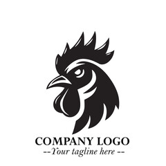 Head of Chicken Logo Symbol Black and White Illustration in Minimalist Modern Vector Design for Branding