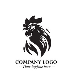 Head of Chicken Logo Symbol Black and White Illustration in Minimalist Modern Vector Design for Branding
