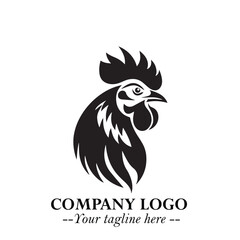 Head of Chicken Logo Symbol Black and White Illustration in Minimalist Modern Vector Design for Branding