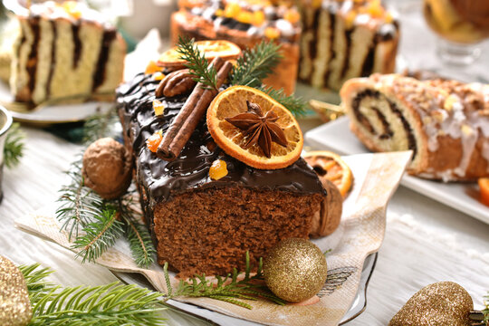Homemade gingerbread cake with chocolate glaze for Christmas