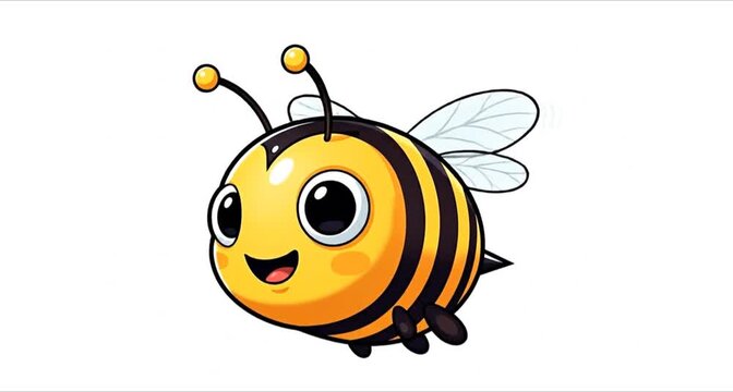 Adorable Cartoon Bee Flying with a Happy Expression Isolated on White