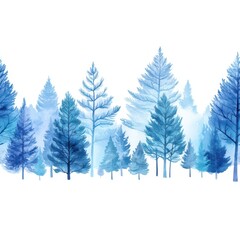 Fototapeta premium Blue Forest Watercolor Illustration: A serene depiction of a forest in shades of blue, perfect for evoking a sense of calm and natural beauty.
