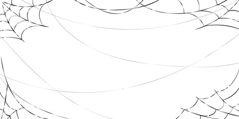 White horizontal background with a spider web silhouette. Halloween design. Banner with copy space. Vector illustration.
