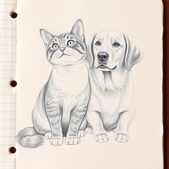 Obraz premium Cat and Dog Pencil Drawing 