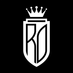 RO Vector logo initials shield with royal crown minimalist, elegant style