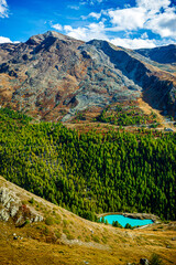 A turquoise mountain lake in an alpine valley