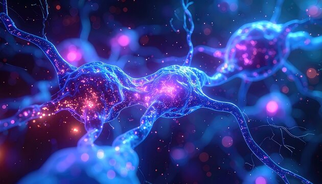 Glowing, intricate illustration of neurons with synapses and cellular activity
