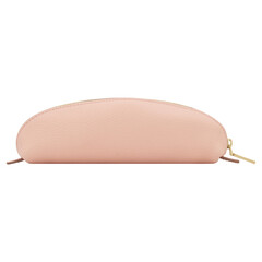 Light pink leather pencil case with gold zipper isolated on white