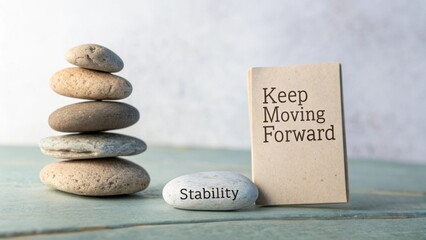 Motivational Stones and Card for Stability and Progress Message
