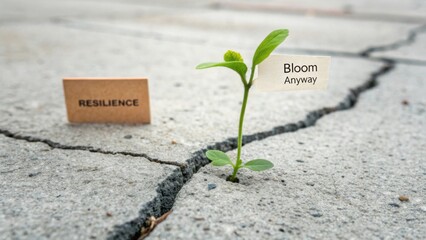 Resilience of Nature: Small Plant Growing Through Cracks in Concrete