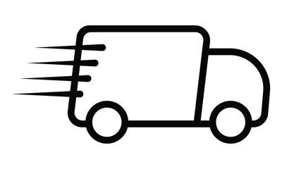 Fast moving shipping delivery truck line art vector icon for transportation apps and websites