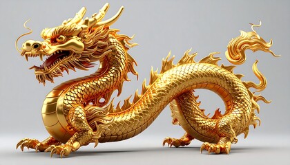 Fototapeta premium Golden dragon statue, 3D render