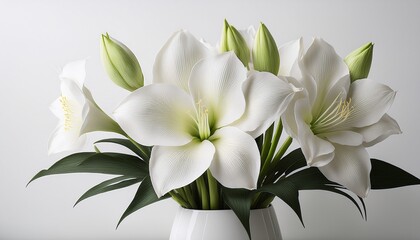 Bouquet Composition With White Amaryllis On White Background