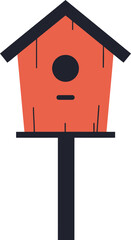 Charming orange birdhouse on post simple flat design vector