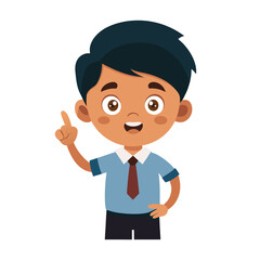 Young boy wearing a school uniform points upwards with idea