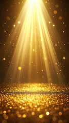 Dazzling golden spotlight shines on a sparkly, glittering surface