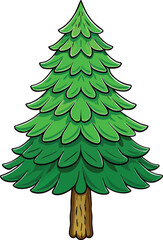 Vibrant green evergreen tree with textured bark and layered branches