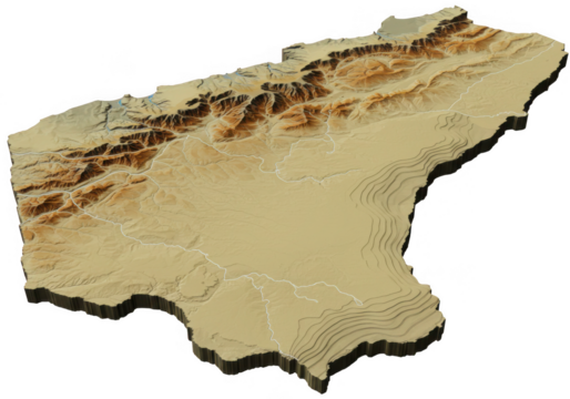3d topographic map of a mountainous region isolated on transparent background