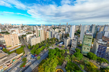 Salvador City Center With Tall Residential Buildings All Around and Ocean in the Horizon, Bahia...