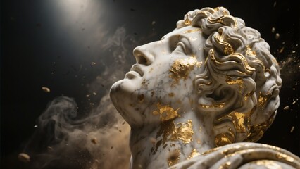 Marble Sculpture Gold Leaf Dust Smoke