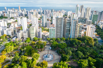 Salvador City Center With Tall Residential Buildings All Around and Ocean in the Horizon, Bahia...
