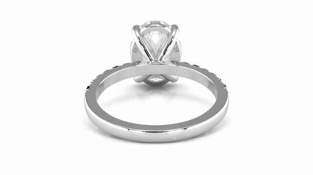 Luxury white gold Diamond Ring Spinning on white background Close-up