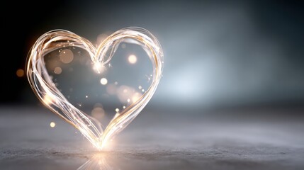 glowing heart symbol in soft light, floating in the air, symbol of eternal love and warmth