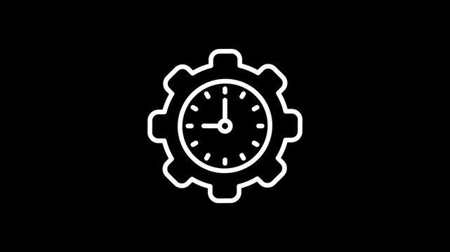 Time management animation icon. Motion video of clock with gear. Hour, minute, second, timer, countdown, watch, stopwatch, cog, cogwheel animated icon symbol