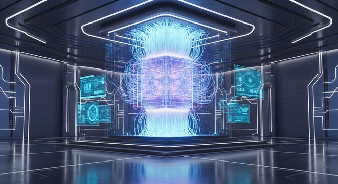 Futuristic quantum computer core ai data center technology innovation hub
