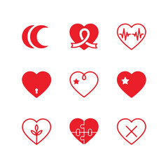 Collection of Heart Icons with Various Symbols and Concepts
