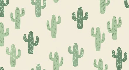 A repeating pattern of stylized green cacti on a cream background.