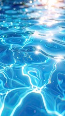 Close-up shot of sunlit, shimmering blue water with reflections