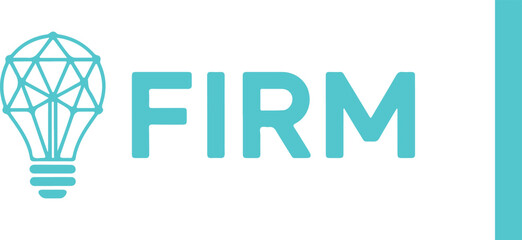 FIRM Text with Geometric Lightbulb Logo in Turquoise | Minimalist Business Branding for Financial, Legal, or Consulting Services