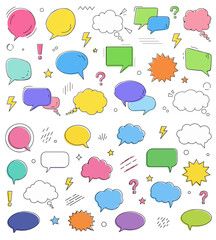 Vibrant speech bubbles and thought clouds for modern communication designs, perfect for social media, branding, and stylish presentations with a playful vibe