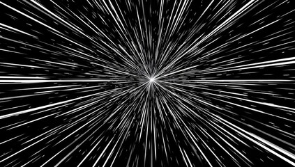Obraz premium Abstract black and white image simulating high-speed travel, light streaking outward