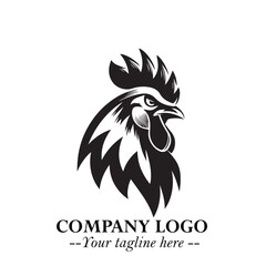 Head of Chicken Logo Symbol Black and White Illustration in Minimalist Modern Vector Design for Branding