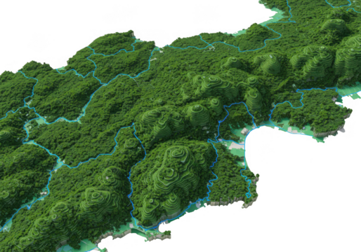 Detailed 3d rendering of a lush green forest canopy with intricate textures isolated on transparent background