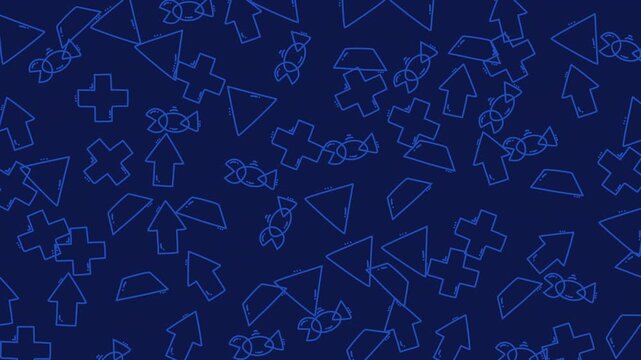 Geometric seamless pattern with blue shapes for trendy designs. Perfect for backgrounds, packaging, textiles, and stationery projects.