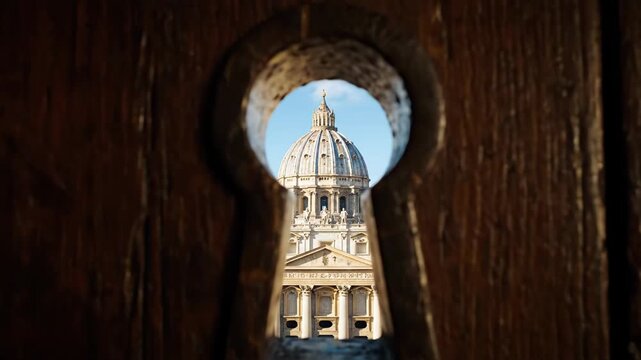 Incredible view of the dome of St. Peter's Basilica through the famous keyhole of the gate of the Priory of the Knights of Malta in Rome