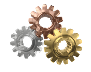 Abstract Metallic Gear Set, Golden, Copper, and Silver Mechanism for Industrial Engineering