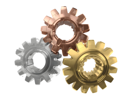 Abstract Metallic Gear Set, Golden, Copper, and Silver Mechanism for Industrial Engineering